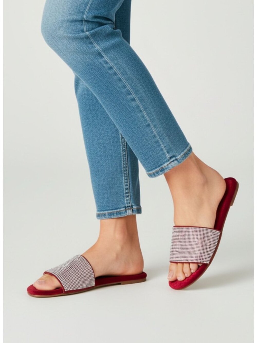 Rhinestone Embellished Wine Slide Sandals By Shoe Republic LA Womens